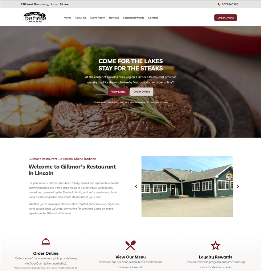 Screenshot of a restaurant website